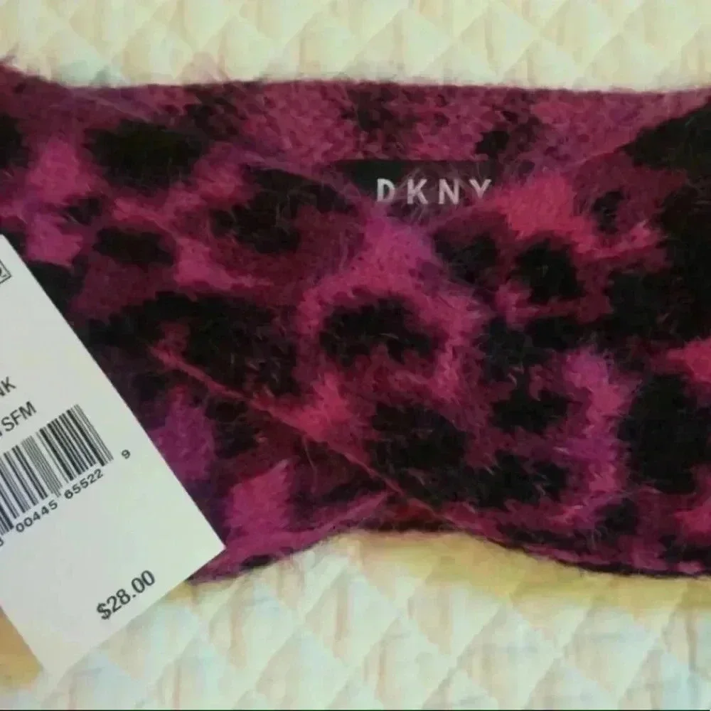 DKNY Women’s Fuzzy Animal Print Twisted Headband Hot Pink Black